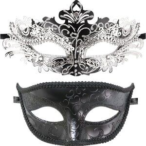 Couple Masquerade Mask Set - Venetian & Mardi Gras Mask for Women & Men